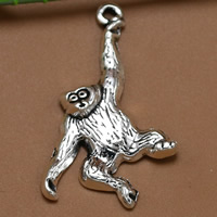 Pendentifs animaux en alliage de zinc, Orang-outan, Plaqué de couleur d'argent, 36x20mm, Trou:Environ 2mm, 100PC/sac, Vendu par sac