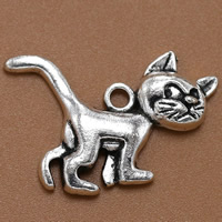 Pendentifs animaux en alliage de zinc, chat, Plaqué de couleur d'argent, 30x22mm, Trou:Environ 2mm, 100PC/sac, Vendu par sac