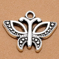 Pendentifs animaux en alliage de zinc, papillon, Plaqué de couleur d'argent, 20x15mm, Trou:Environ 2mm, 100PC/sac, Vendu par sac