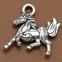 In lega di zinco animali pendenti, lega in zinco, Cavallo, placcato argento antico, 14x10mm, Foro:Appross. 2mm, 100PC/borsa, Venduto da borsa