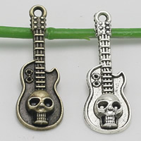 Musical Instrument Shaped Zinc Alloy Pendler, Guitar, forgyldt, med dødningehoved mønster, flere farver til valg, bly & cadmium fri, 32x11mm, Hole:Ca. 1.5mm, 100pc'er/Bag, Solgt af Bag