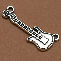 Forbindelse til zinklegering, Zinc Alloy, Guitar, antik sølv farve forgyldt, 1/1 løkke, bly & cadmium fri, 26x10mm, Hole:Ca. 1.5mm, 100pc'er/Bag, Solgt af Bag