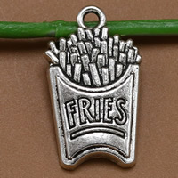 Zink-Aluminium-Anhänger, Zinklegierung, Französisch Fries, antik silberfarben plattiert, mit Brief Muster, frei von Blei & Kadmium, 25x14mm, Bohrung:ca. 1.5mm, 100PCs/Tasche, verkauft von Tasche