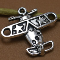 Køretøj Shaped Zinc Alloy Pendler, Airplane, antik sølv farve forgyldt, bly & cadmium fri, 19x18mm, Hole:Ca. 1.5mm, 100pc'er/Bag, Solgt af Bag