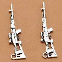 Zinc Alloy Gun riipukset, Sinkkiseos, Ase, antiikki hopea päällystetty, lyijy ja sen kadmium vapaa, 44x11mm, Reikä:N. 1.5mm, 100PC/laukku, Myymät laukku