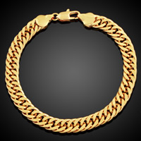 Bracelet homme, laiton, Plaqué d'or 18K, chaîne de gourmette & pour homme, sans plomb et cadmium, 8mm, Vendu par Environ 8 pouce brin