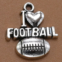 Pendentifs en alliage de zinc, Football, Plaqué de couleur d'argent, avec le motif de lettre, sans plomb et cadmium, 20x18mm, Trou:Environ 1.5mm, 100PC/sac, Vendu par sac