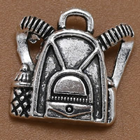 Pendentifs en alliage de zinc, cartablesac d'école, Plaqué de couleur d'argent, sans plomb et cadmium, 16x16mm, Trou:Environ 1.5mm, 100PC/sac, Vendu par sac