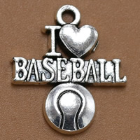 En alliage de zinc message Pendentifs, basket-ball, Plaqué de couleur d'argent, avec le motif de lettre, sans plomb et cadmium, 22x19mm, Trou:Environ 1.5mm, 100PC/sac, Vendu par sac