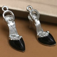 Zinc Alloy Shoes Pendants antique silver color plated enamel & with rhinestone lead & cadmium free Approx 1.5mm Sold By Bag