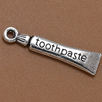 Zinc Alloy Tool Pendler, Tandpasta, antik sølv farve forgyldt, med bogstavet mønster, bly & cadmium fri, 28x7mm, Hole:Ca. 1.5mm, 100pc'er/Bag, Solgt af Bag