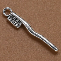 Pendentifs outils en alliage de zinc, brosse à dents, Plaqué de couleur d'argent, sans plomb et cadmium, 29x5mm, Trou:Environ 1.5mm, 100PC/sac, Vendu par sac