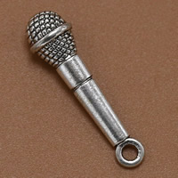 Pendentifs en alliage de zinc, microphone, Plaqué de couleur d'argent, sans plomb et cadmium, 26.5x7mm, Trou:Environ 1.5mm, 100PC/sac, Vendu par sac