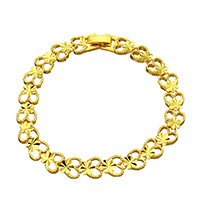 laiton bracelet, fleur, Plaqué d'or 24K, pour femme, protéger l'environnement, sans nickel, plomb et cadmium, 8.50x3mm, Vendu par Environ 7.5 pouce brin