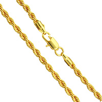 Collier chaîne en laiton, Plaqué d'or 24K, chaîne de corde & pour homme, protéger l'environnement, sans nickel, plomb et cadmium, 3mm, Vendu par Environ 17.5 pouce brin