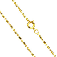 Collier chaîne en laiton, Plaqué d'or 24K, chaîne à billes & pour homme, protéger l'environnement, sans nickel, plomb et cadmium, 1.5mm, 3x1.5x1.5mm, Vendu par Environ 17.5 pouce brin