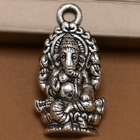 Siogairlín jewelry Buddhist, Sinc Alloy, Ganesha, dath airgid antique plátáilte, luaidhe & caidmiam saor in aisce, 27x14mm, Poll:Thart 1.5mm, 100ríomhairí pearsanta/Mála, Díolta De réir Mála