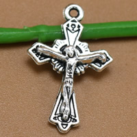 Sinkkiseos Cross Riipukset, Krusifiksi Cross, antiikki hopea päällystetty, Christian Korut, lyijy ja sen kadmium vapaa, 23x15mm, Reikä:N. 1.5mm, 100PC/laukku, Myymät laukku