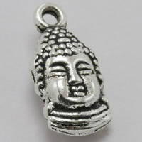 Siogairlín jewelry Buddhist, Sinc Alloy, Buddha, dath airgid antique plátáilte, jewelry Búdaíoch, luaidhe & caidmiam saor in aisce, 15x8mm, Poll:Thart 1.5mm, 100ríomhairí pearsanta/Mála, Díolta De réir Mála