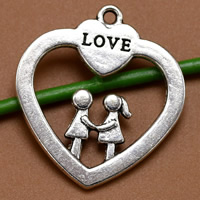 Pendentifs coeur en alliage de zinc, mot amour, Plaqué de couleur d'argent, sans plomb et cadmium, 33x30mm, Trou:Environ 1.5mm, 100PC/sac, Vendu par sac