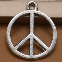 Sinkkiseos Peace riipukset, Peace Logo, antiikki hopea päällystetty, lyijy ja sen kadmium vapaa, 22x26mm, Reikä:N. 1.5mm, 100PC/laukku, Myymät laukku