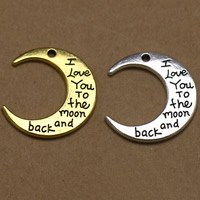 Zinc alliage Moon pendentifs, alliage de zinc, lune, Placage, avec le motif de lettre, plus de couleurs à choisir, sans plomb et cadmium, 30x27mm, Trou:Environ 1.5mm, 100PC/sac, Vendu par sac