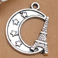 Zinc alliage Moon pendentifs, alliage de zinc, lune, Plaqué de couleur d'argent, sans plomb et cadmium, 22x18mm, Trou:Environ 1.5mm, 100PC/sac, Vendu par sac