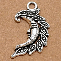 Zinc alliage Moon pendentifs, alliage de zinc, lune, Plaqué de couleur d'argent, sans plomb et cadmium, 26x15mm, Trou:Environ 1.5mm, 100PC/sac, Vendu par sac