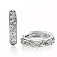 Brass Huggie Hoop Earring Donut platinum plated with cubic zirconia nickel lead & cadmium free Sold By Pair