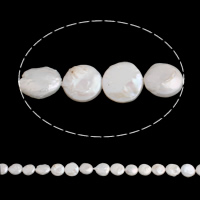 Grânulos pérolas de água doce cultivados da moeda, naturais, branco, Grade A, 14-15mm, Buraco:Aprox 0.8mm, vendido para Aprox 15.3 inchaltura Strand