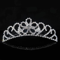 Tiaras, liga de zinco, Coroa, cromado de cor platina, para noivas & com strass, Chumbo e cádmio livre, 90mm, vendido por PC