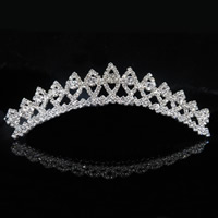 Tiaras, liga de zinco, Coroa, cromado de cor platina, para noivas & com strass, Chumbo e cádmio livre, 120mm, vendido por PC