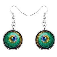 Brass Drop Earring Flat Round silver color plated time gem jewelry & decal nickel lead & cadmium free Sold By Pair