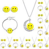 Zinklegering Sieraden Sets, armband & oorbel & halsketting, Zinc Alloy, met ijzeren ketting & Glas, met 5cm extender keten, Maan, plated, met smiley face & tijd gem sieraden & valentino keten & verschillende ontwerpen voor de keuze & sticker, 18mm, Lengte Ca 6 inch, Ca 17 inch, 3sets/Bag, Verkocht door Bag