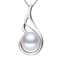 Slatkovodni Pearl Privjesci, Mesing, s Slatkovodni Pearl, real posrebrena, prirodni & različite veličine za izbor, bijel, dovesti i kadmija besplatno, Rupa:Približno 2-4mm, Prodano By PC