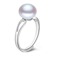 Freshwater Pearl fingerring, Messing, med Ferskvandsperle, ægte sølv forgyldt, naturlige & justerbar & forskellig størrelse for valg, flere farver til valg, bly & cadmium fri, Størrelse:7.5, Solgt af PC