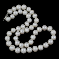 Módní náhrdelník odbavení, Sladkovodní Pearl, mosaz Karabinky, Brambor, přírodní, bílý, 9-10mm, Prodáno za Cca 16.5 inch Strand