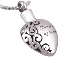 acier inoxydable 316L Pendentif cercueil cinéraires, coeur, avec le motif de lettre & noircir, couleur originale, 18.5x30.5mm, Trou:Environ 4mm, Vendu par PC