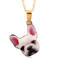 Zinc Alloy Jewelry Necklace with iron chain Dog gold color plated animal design & oval chain & enamel & decal lead & cadmium free 400mm Sold Per Approx 15.5 Inch Strand