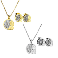 Strass Stainless Steel Jewelry Set, oorbel & halsketting, Roestvrij staal, met strass klei pave, Meisje, plated, ovale keten & voor vrouw, meer kleuren voor de keuze, 15.5x22x6mm, 1.5x2x0.3mm, 11.5x11.5x13.5mm, Lengte Ca 17.5 inch, Verkocht door Stel