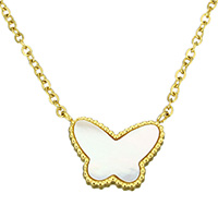 Resin Necklace Stainless Steel with Resin Butterfly gold color plated oval chain & for woman  Sold Per Approx 18 Inch Strand