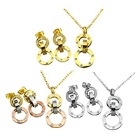 Strass Stainless Steel Jewelry Set, oorbel & halsketting, Roestvrij staal, Donut, plated, ovale keten & voor vrouw & met strass, meer kleuren voor de keuze, 15x35x10mm, 2.5x2x0.5mm, 13x25x18mm, Lengte Ca 17.5 inch, Verkocht door Stel