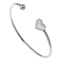 Stainless Steel Cuff Bangle, Szív, az eredeti szín, 61x53x10mm, Belső átmérő:Kb 55x46mm, Hossz Kb 6.5 inch, Által értékesített PC