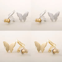 Messing Stud ørering, Butterfly, forgyldt, flere farver til valg, nikkel, bly & cadmium fri, 15mm, Solgt af par