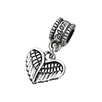 European stile Zinc Alloy pendenti, lega in zinco, Forma ad ala, parola amore, placcato argento antico, senza filo, assenza di nichel,piombo&cadmio, 24mm, 13x12x1mm, Foro:Appross. 5mm, 200PC/lotto, Venduto da lotto