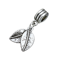 European Stíl Sinc Alloy Pendants, Leaf, dath airgid antique plátáilte, gan troll, nicil, luaidhe & caidmiam saor in aisce, 29mm, 15x15.5x2.5mm, Poll:Thart 4.5mm, 200ríomhairí pearsanta/Lot, Díolta De réir Lot