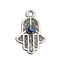 Malocchio pendenti, lega in zinco, Evil Eye Hamsa, placcato argento antico, gioielli Islam & smalto & cavo, assenza di nichel,piombo&cadmio, 11x17x2mm, Foro:Appross. 1.5mm, 500PC/lotto, Venduto da lotto