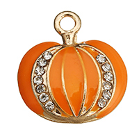 Pendant Halloween Fashion, alliage de zinc, Citrouille, Placage de couleur d'or, Bijoux d'Halloween & émail & avec strass, protéger l'environnement, sans nickel, plomb et cadmium, 19x21x4mm, Trou:Environ 2mm, 100PC/lot, Vendu par lot