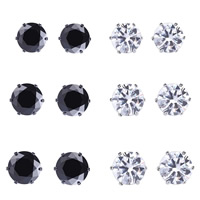 Messinki Stud Korvakorut Set, päällystetty, kuutiometriä zirkonia, valkoinen ja musta, nikkeli, lyijy ja kadmium vapaa, 6-8mm, 3setit/erä, 6Parit/set, Myymät erä