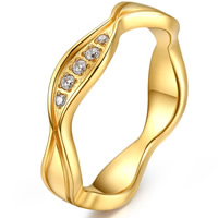 Strass roestvrij staal vinger ring, gold plated, verschillende grootte voor keus & voor vrouw & met strass, Verkocht door PC